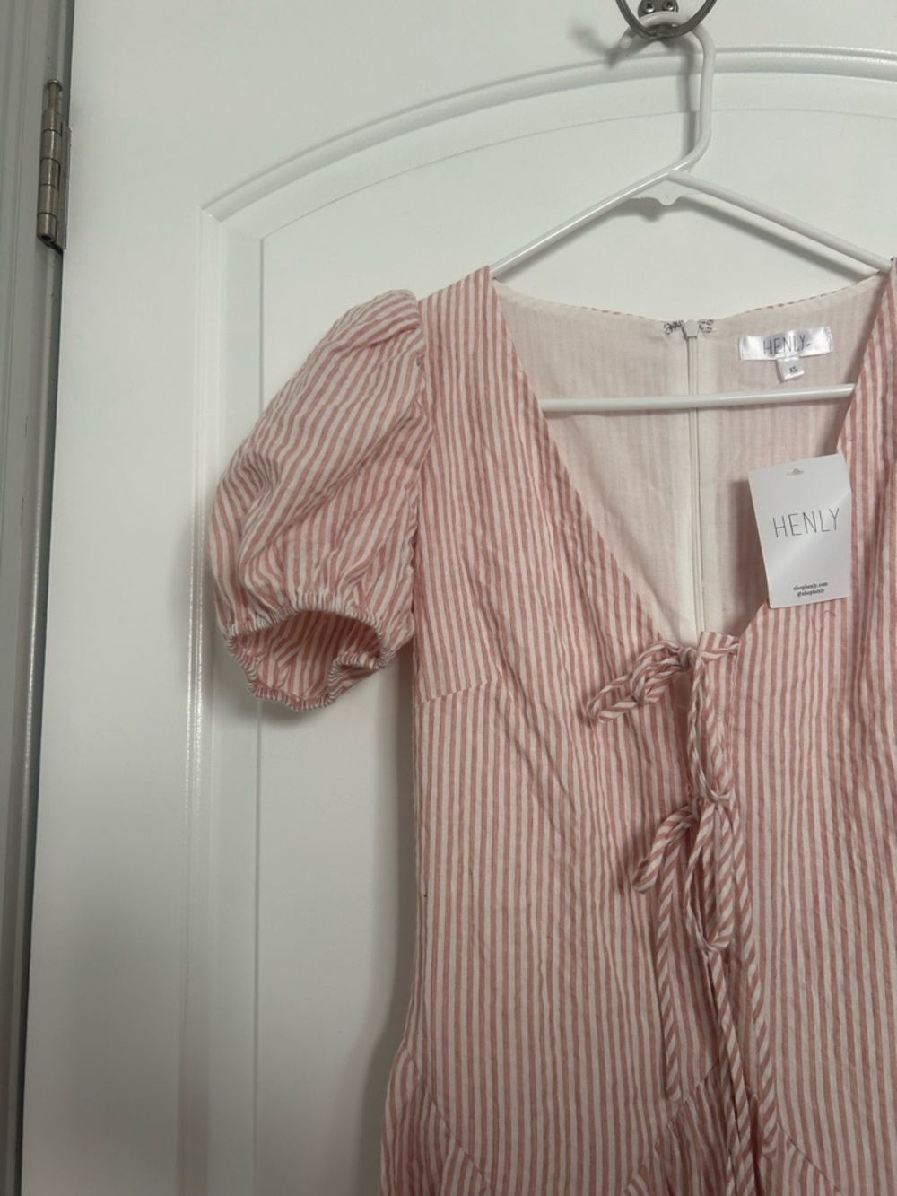 Henly Striped Puff-Sleeve Bow Midi Dress Size Xs Nwt Cottagecore Prairie Boho — image 7 of 8